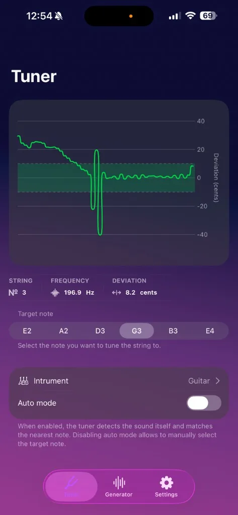 ClearTuner precise pitch detection screenshot