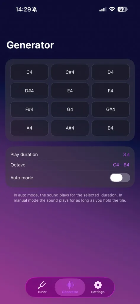 ClearTuner frequency generator screenshot