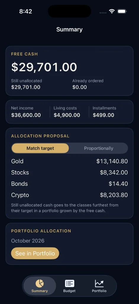 Finjectory Monthly summary screenshot