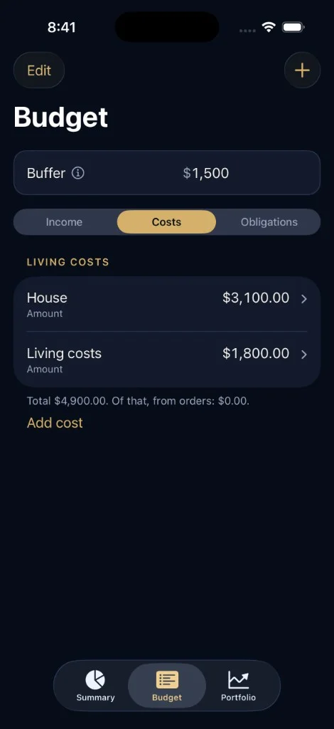 Finjectory Target allocation screenshot